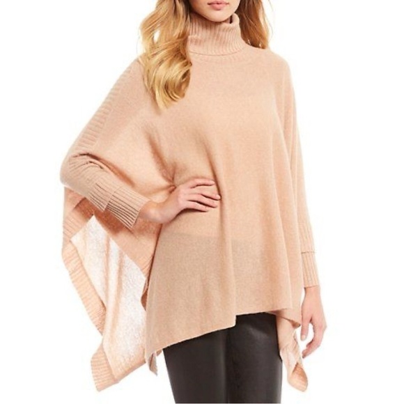 Antonio Melani Jess Poncho Sweater Cashmere Turtleneck Minimalist Neutral Tan OS - Picture 1 of 10